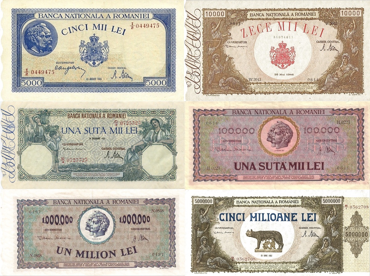 Bancnote românești cu valori de zeci de mii și sute de mii de lei, emise în perioade de inflație accentuată